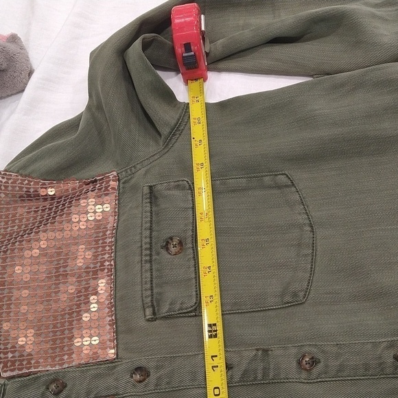 Anthropologie army green bronze metallic oversized shirt jacket size 8 - Picture 6 of 8